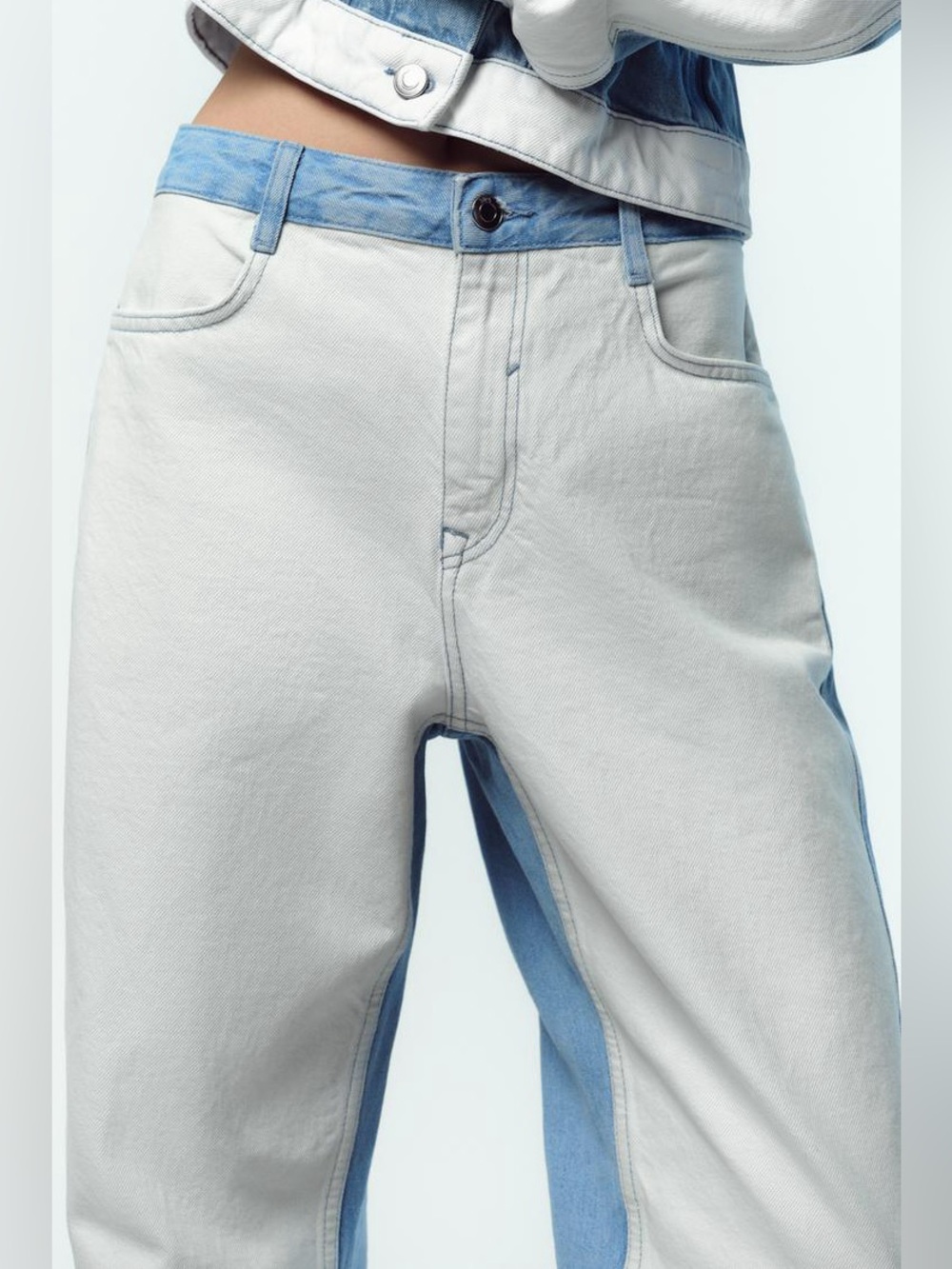 ZARA Women's Z1975 Two-Tone Light Blue & white Panel Jeans. 8